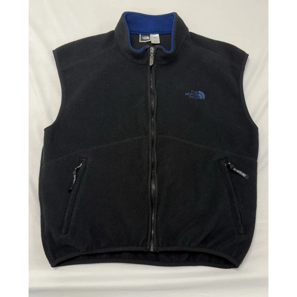 Vtg The North Face TNF Polartec Fleece Vest Full Zip Black‎ Mens L  Made in USA